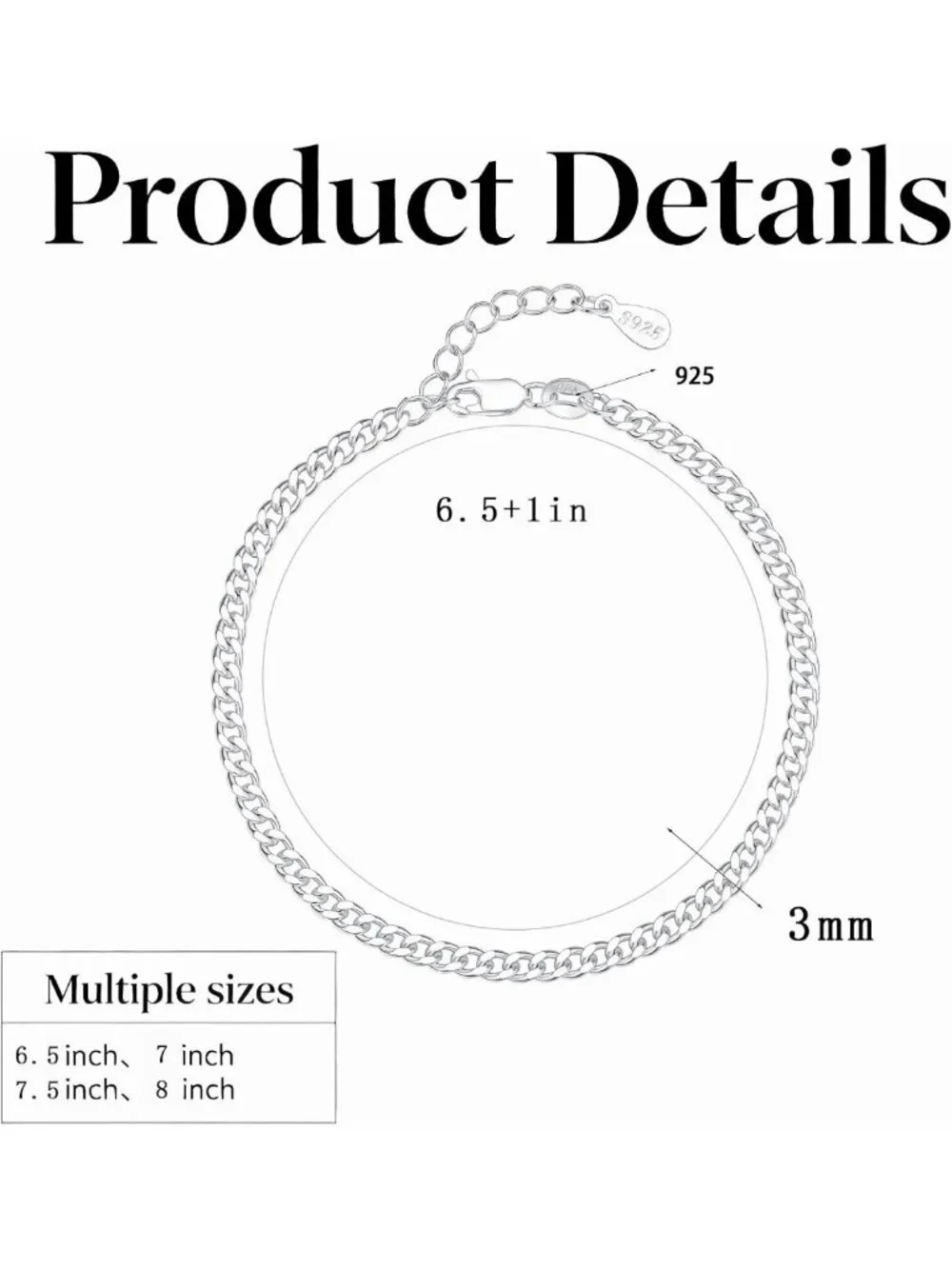 925 Sterling Silver Diamond-Cut Cuban Link Chain Bracelet for Women, 6.5-8